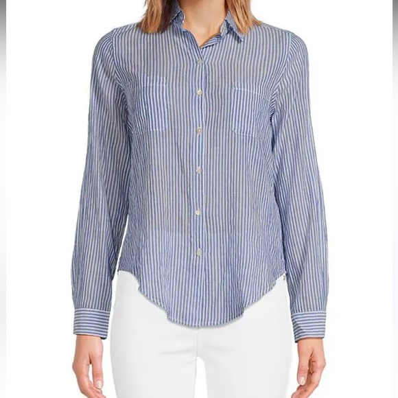 Lilly Pulitzer Tops - Lilly Pulitzer Sea View Pinstripe Point Collar Long Sleeve Button Down Shirt